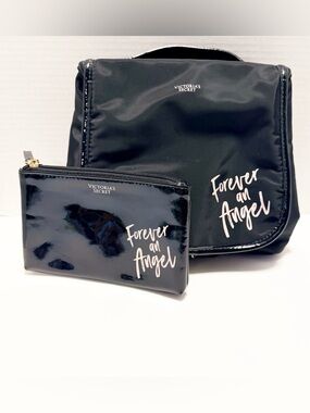 Victoria's Secret Black 'Forever an Angel' Hanging Cosmetic Pouch Set